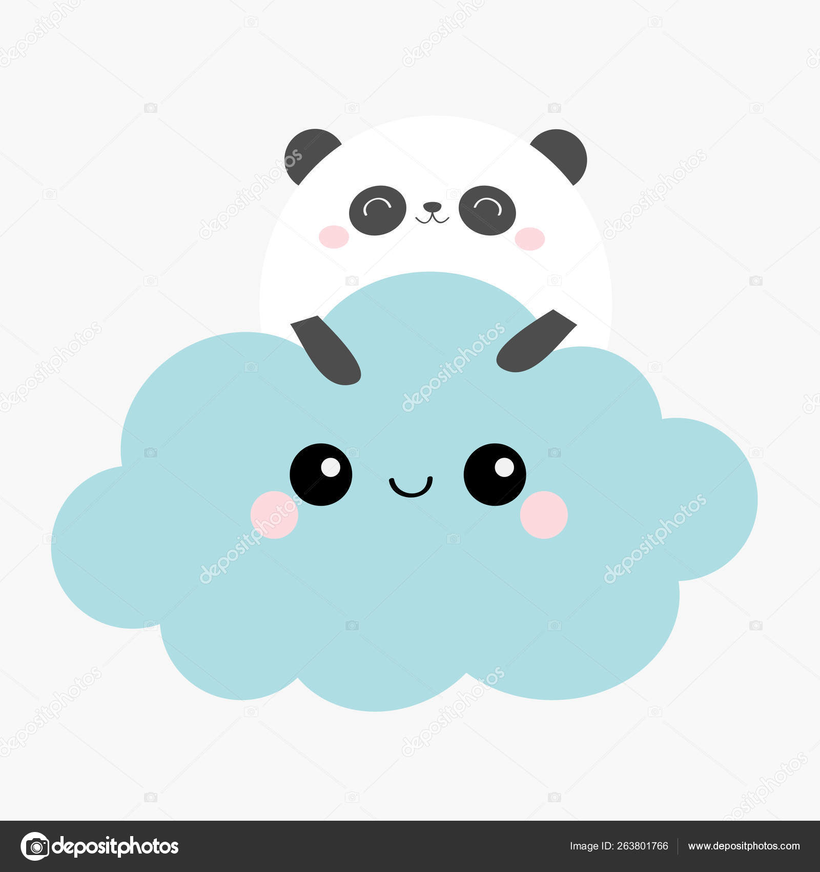 Panda urso rosto segurando nuvem azul no céu. Bonito desenho animado kawaii  engraçado sorrindo personagem do bebê. Decoração de berçário. Impressão  infantil. Fundo branco. Projeto plano . imagem vetorial de worldofvector©  263801766